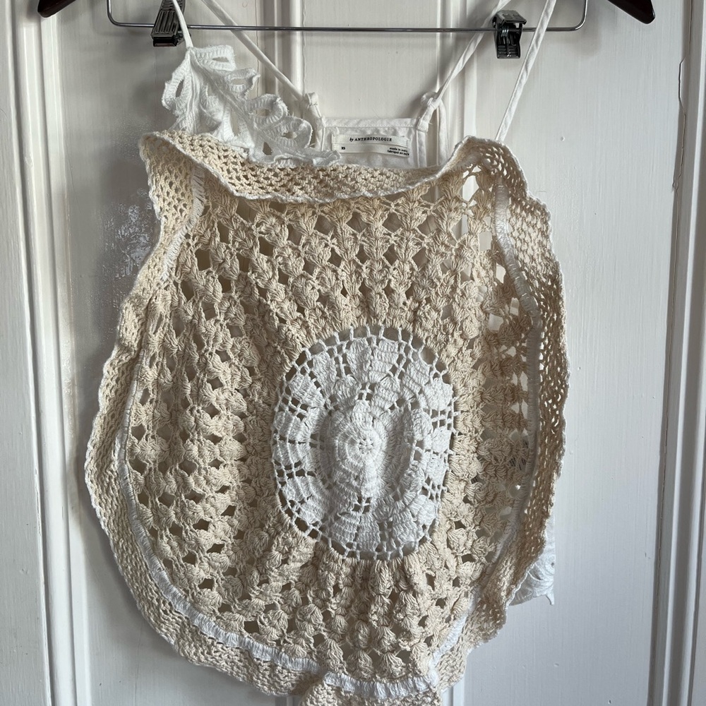 Anthropologie Cream Crochet Top